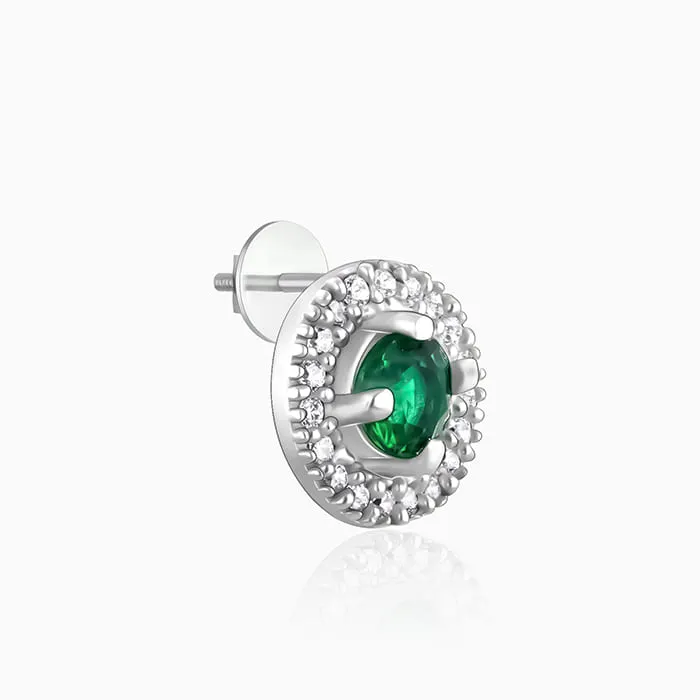 Silver Forest Green Shining Halo Studs Giva