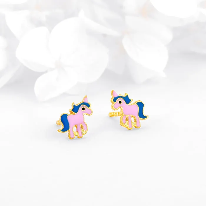 Silver Golden Pie Unicorn Kids Earrings (4-12 yrs) Giva