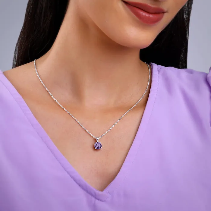 Silver Gracious Purple Pendant with Link Chain Giva