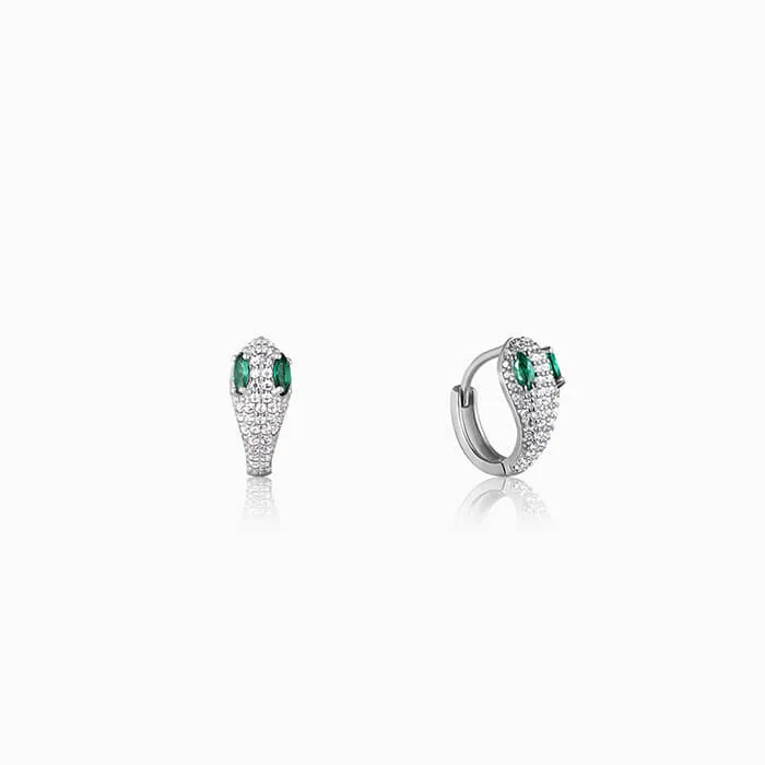 Silver Green-Eyed Snake Earrings Giva