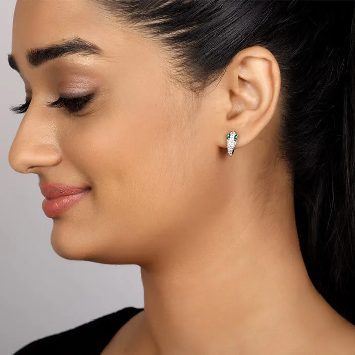 Silver Green-Eyed Snake Earrings Giva
