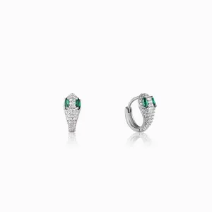 Silver Green-Eyed Snake Earrings Giva