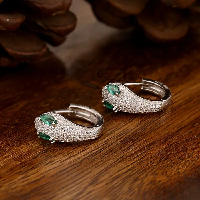 Silver Green-Eyed Snake Earrings Giva