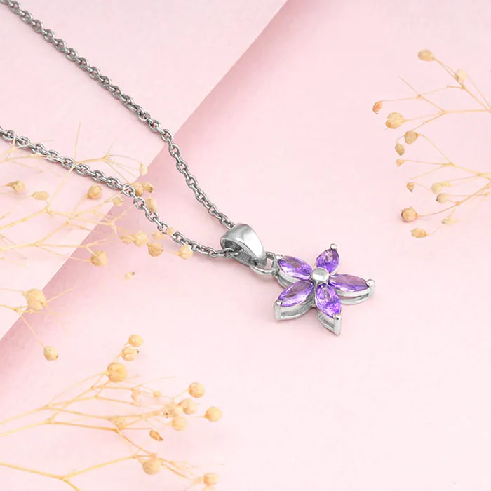 Silver Healing Flower Pendant With Link Chain Giva
