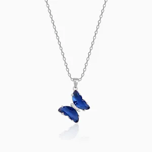 Silver Midnight Blue Butterfly Pendant With Link Chain Giva