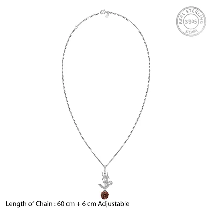 Silver Om Trishul Rudraksha Pendant With Box Chain For Him Giva