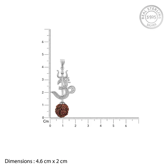 Silver Om Trishul Rudraksha Pendant With Box Chain For Him Giva