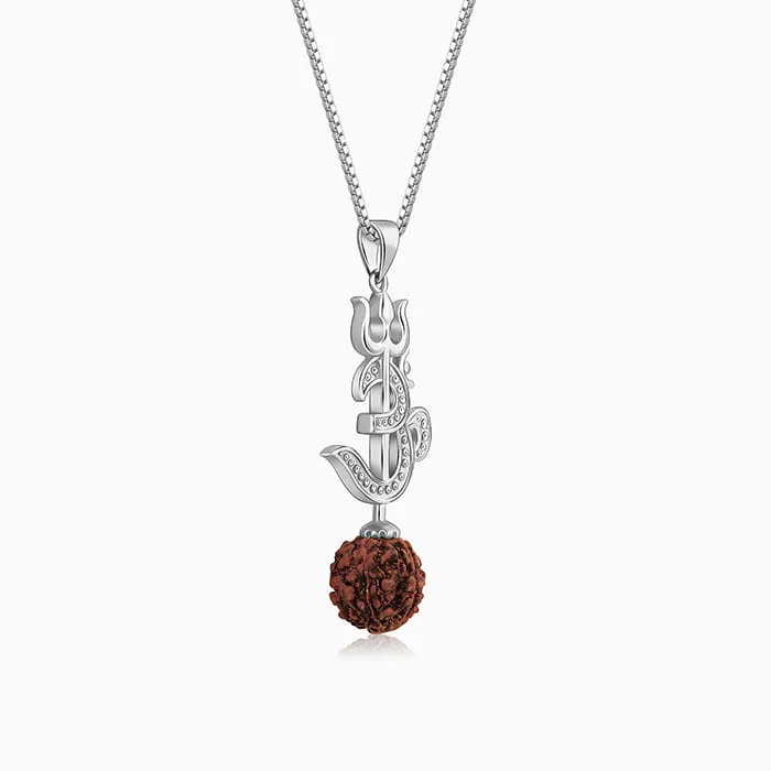 Silver Om Trishul Rudraksha Pendant With Box Chain For Him Giva