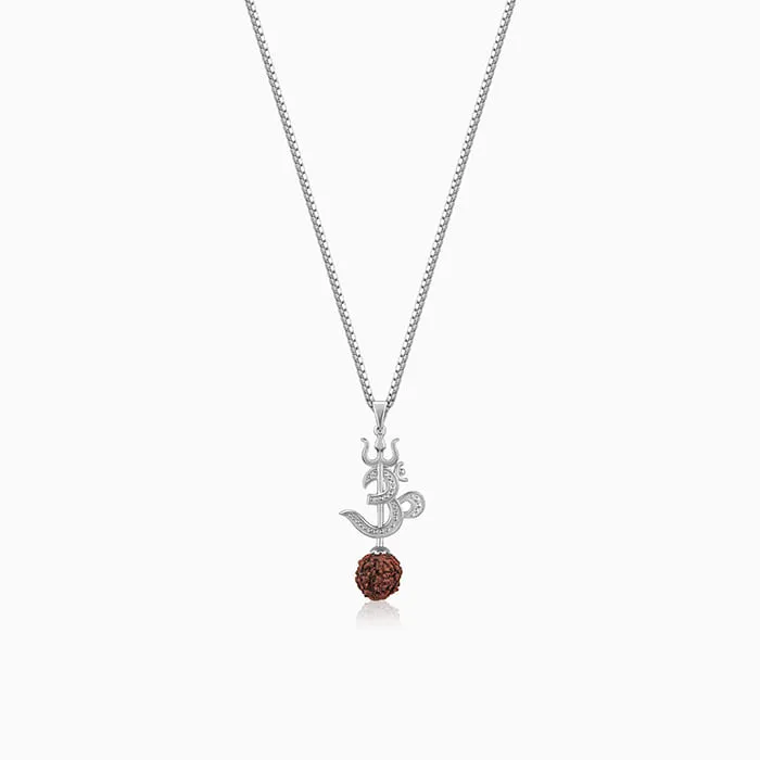 Silver Om Trishul Rudraksha Pendant With Box Chain For Him Giva