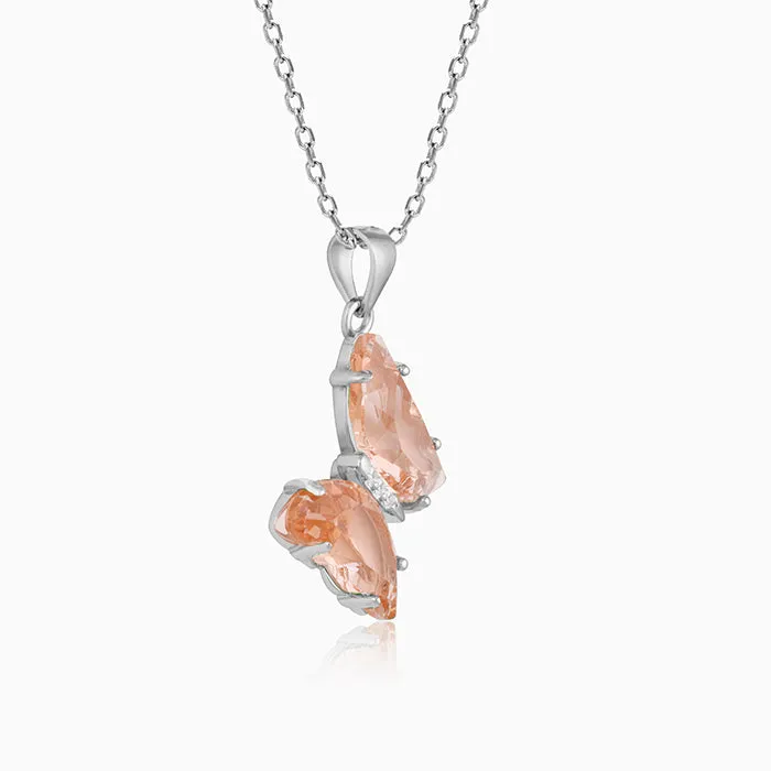 Silver Peach Butterfly Pendant With Link Chain Giva
