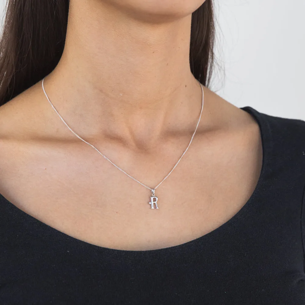 Silver Pendant Initial R set with Diamond Shiels