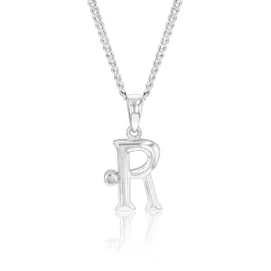 Silver Pendant Initial R set with Diamond Shiels