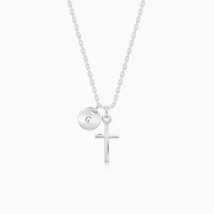 Silver Personalised Halo Cross Pendant With Link Chain Giva
