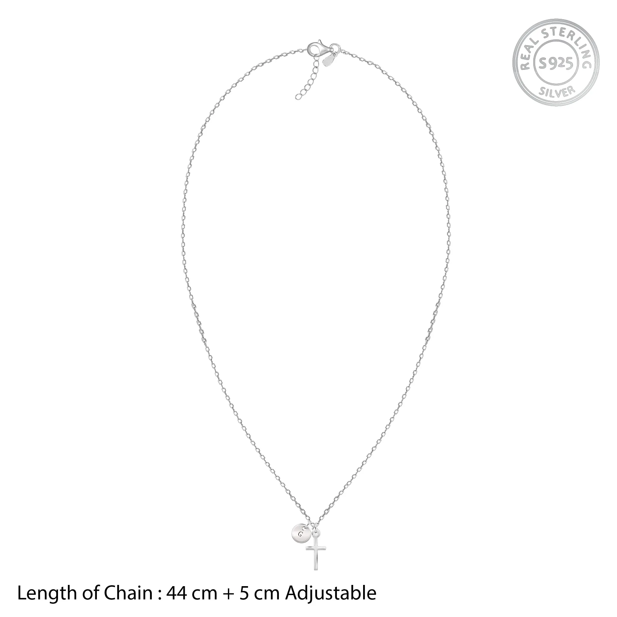 Silver Personalised Halo Cross Pendant With Link Chain Giva