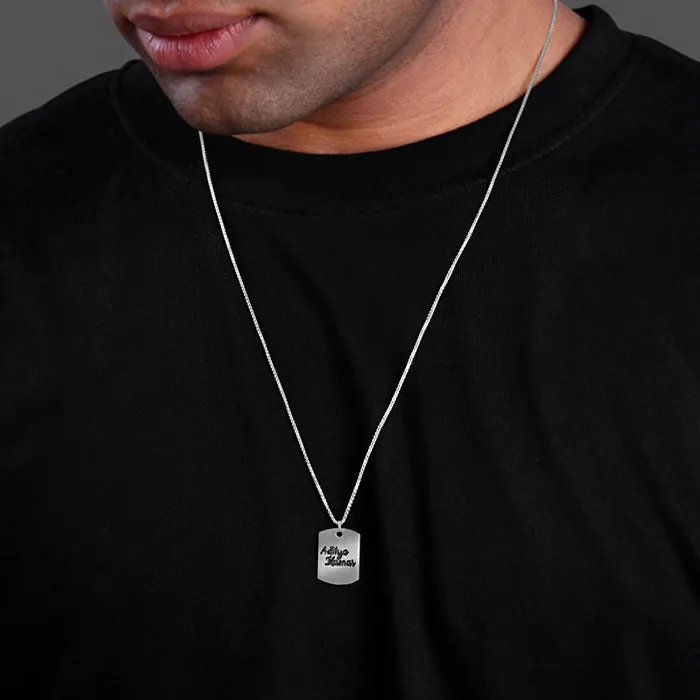 Silver Personalised Military Dog Tag Pendant with Box Chain For Him Giva