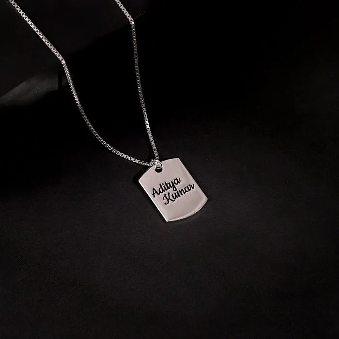 Silver Personalised Military Dog Tag Pendant with Box Chain For Him Giva