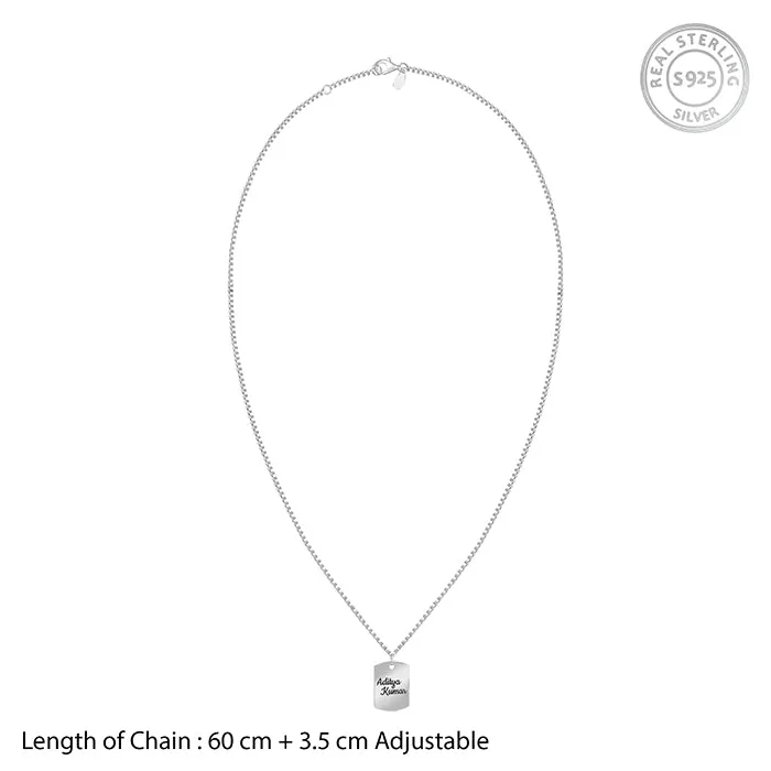 Silver Personalised Military Dog Tag Pendant with Box Chain For Him Giva
