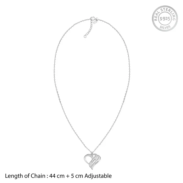Silver Personalised Name Heart Duo Pendant With Link Chain Giva