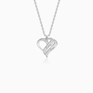 Silver Personalised Name Heart Duo Pendant With Link Chain Giva
