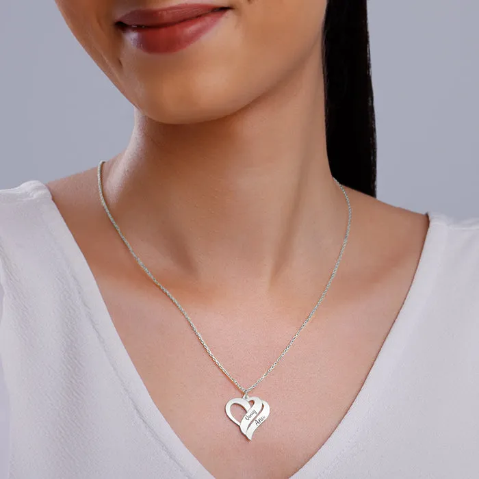 Silver Personalised Name Heart Duo Pendant With Link Chain Giva