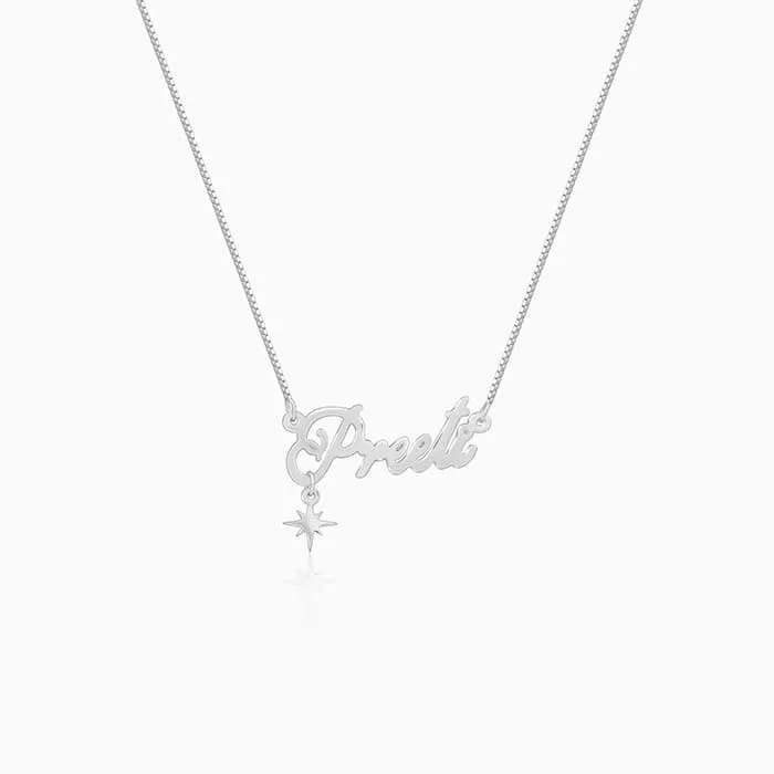 Silver Personalised Name Star Charm Necklace Giva