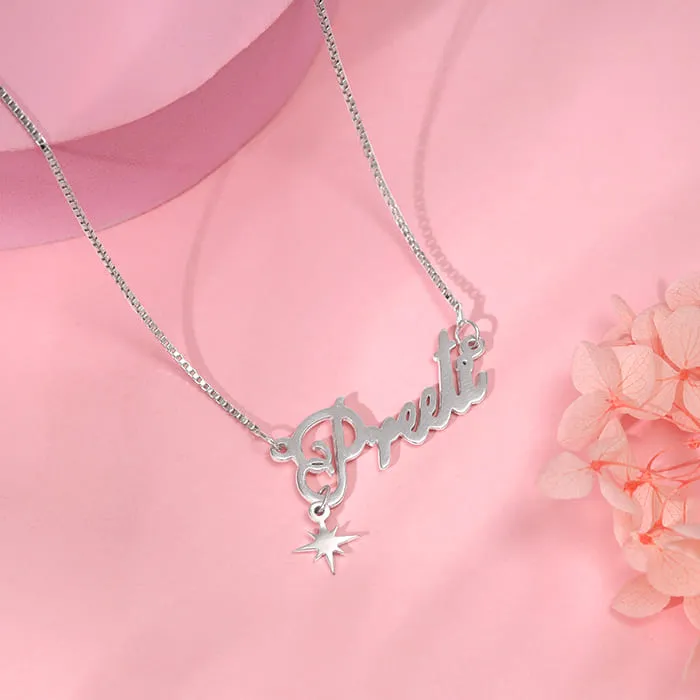 Silver Personalised Name Star Charm Necklace Giva