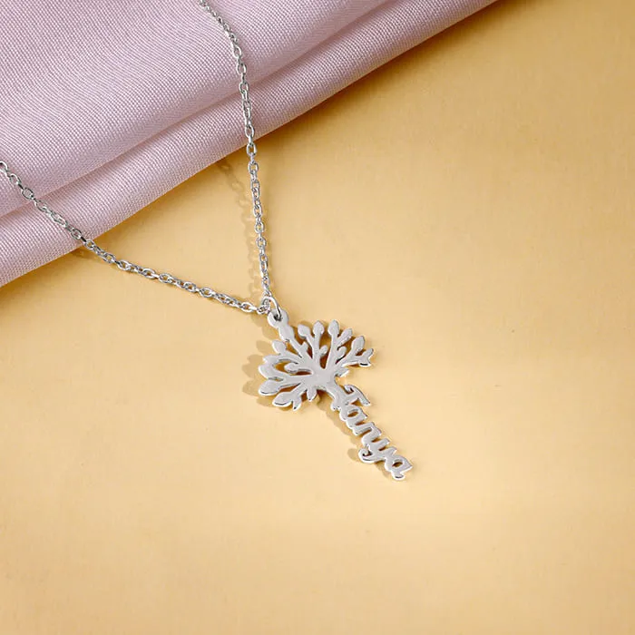 Silver Personalised Tree of Names Pendant with Link Chain Giva