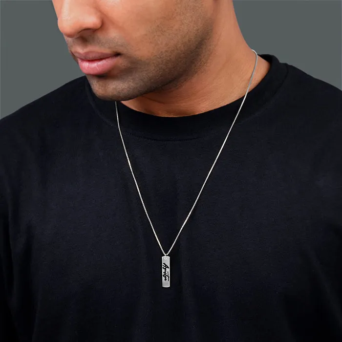 Silver Personalised Vertical Bar Name Pendant with Box Chain For Him Giva