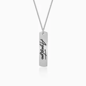 Silver Personalised Vertical Bar Name Pendant with Box Chain For Him Giva