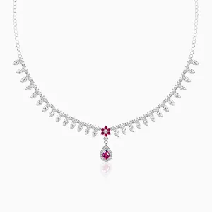 Silver Pink Flower Drop Necklace Giva