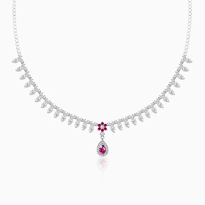 Silver Pink Flower Drop Necklace Giva