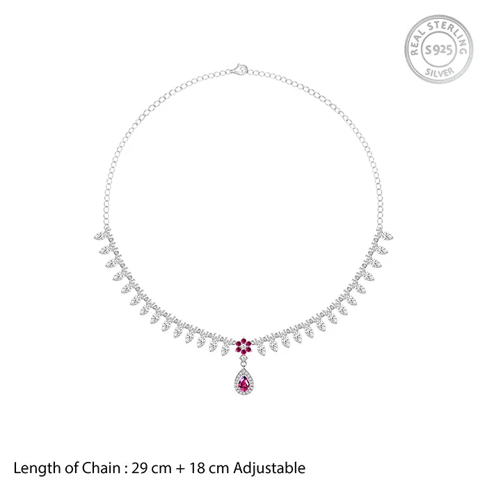 Silver Pink Flower Drop Necklace Giva
