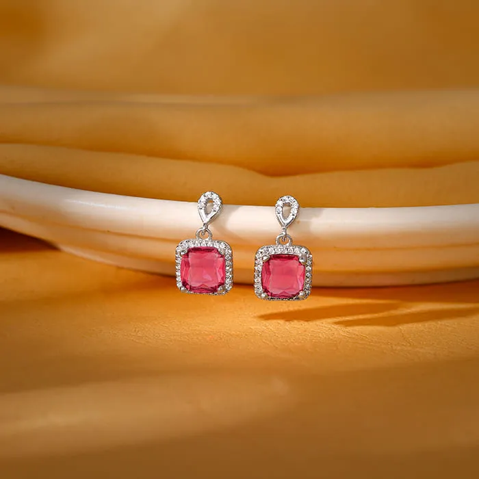 Silver Pink Square Earrings Giva