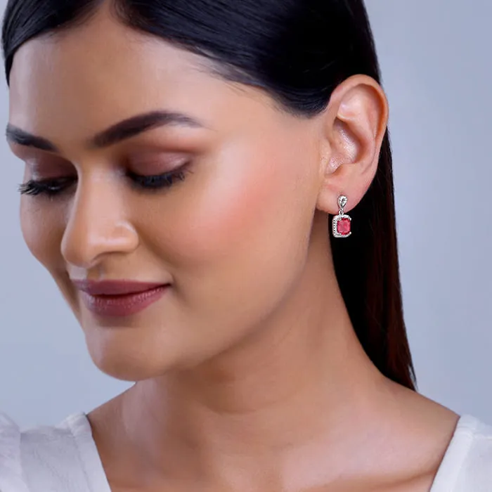 Silver Pink Square Earrings Giva