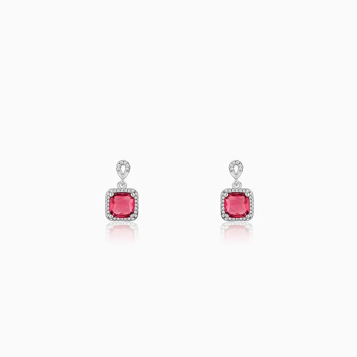 Silver Pink Square Earrings Giva