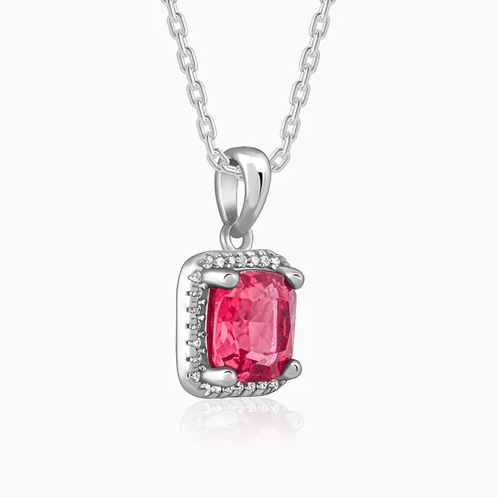 Silver Pink Square Pendant With Link Chain Giva