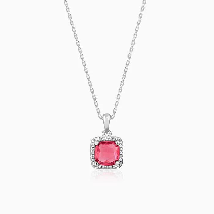 Silver Pink Square Pendant With Link Chain Giva