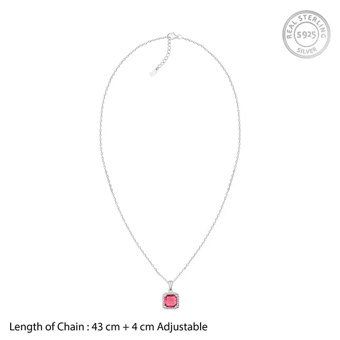 Silver Pink Square Pendant With Link Chain Giva