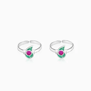 Silver Pink Stone Beautiful Leaf Toe Rings Giva