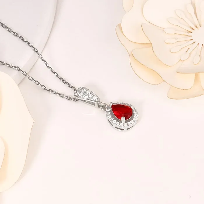 Silver Radiant Ruby Pendant With Link Chain Giva