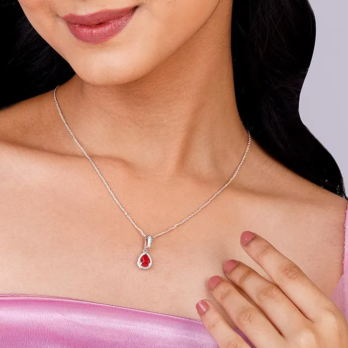 Silver Radiant Ruby Pendant With Link Chain Giva