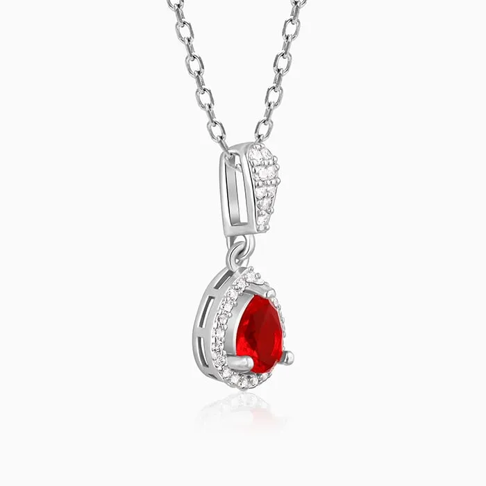 Silver Radiant Ruby Pendant With Link Chain Giva