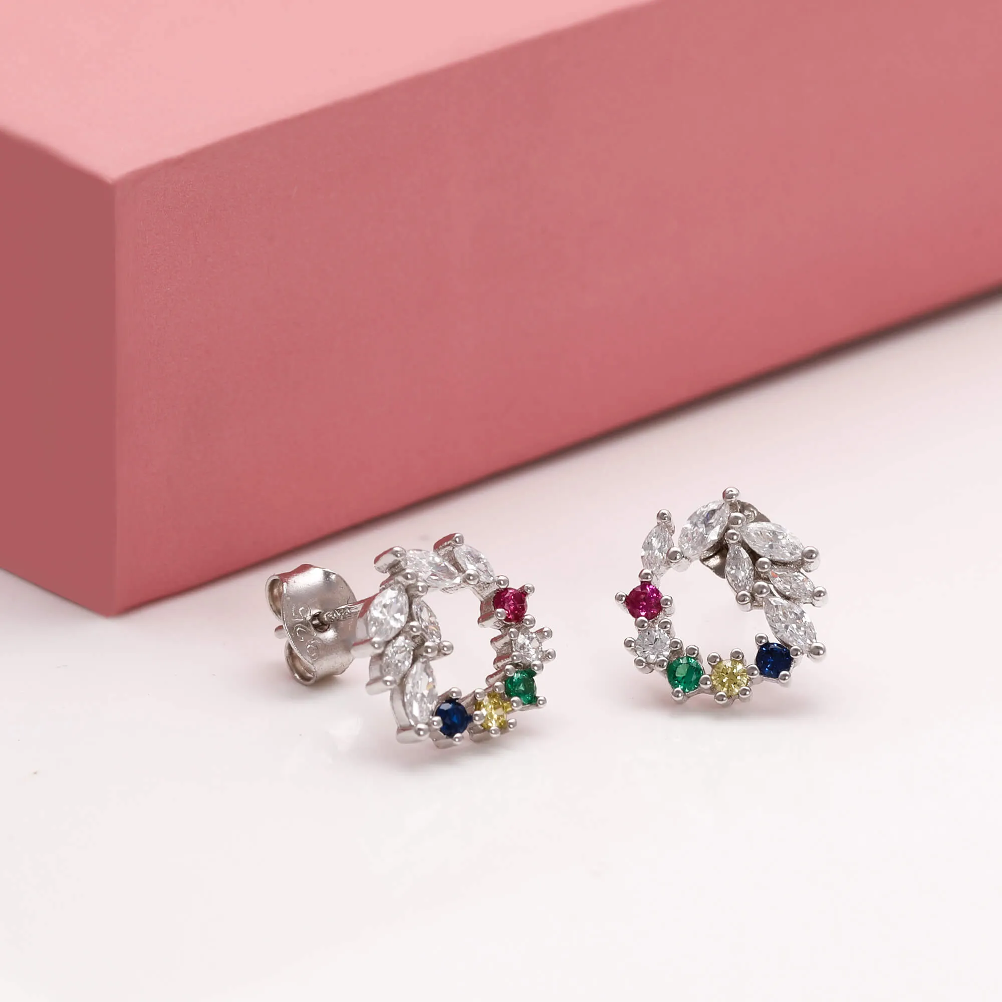 Silver Rainbow Wreath Stud Earrings Giva