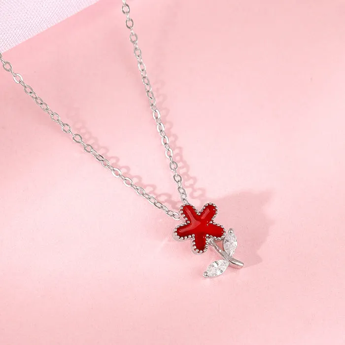 Silver Red Flower Kids Pendant With Link Chain Giva