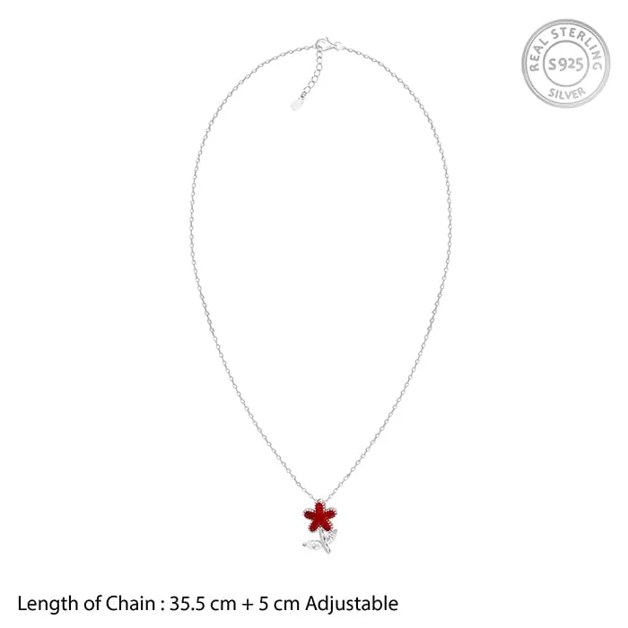 Silver Red Flower Kids Pendant With Link Chain Giva