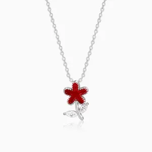 Silver Red Flower Kids Pendant With Link Chain Giva