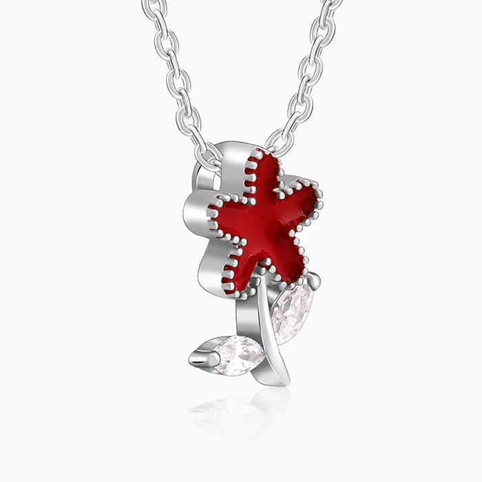Silver Red Flower Kids Pendant With Link Chain Giva