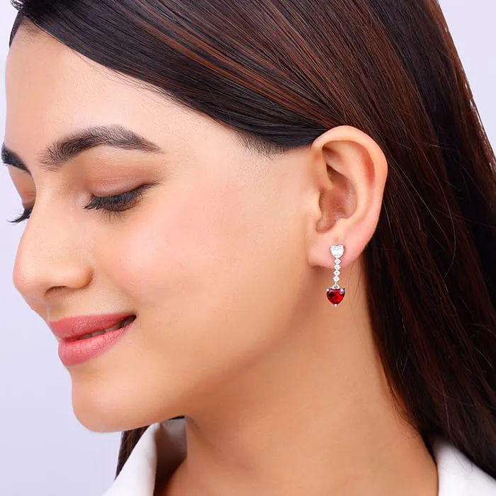 Silver Red Heart Dangler Earrings Giva