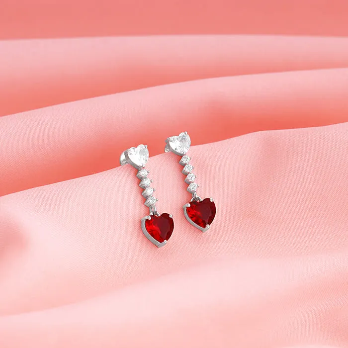 Silver Red Heart Dangler Earrings Giva