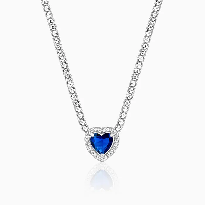 Silver Solitaire Blue Heart Necklace Giva